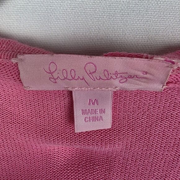 Lilly Pulitzer Pink Ruffle Cascading Kiernan Cardigan Sweater Size Medium Barbie - Picture 5 of 8